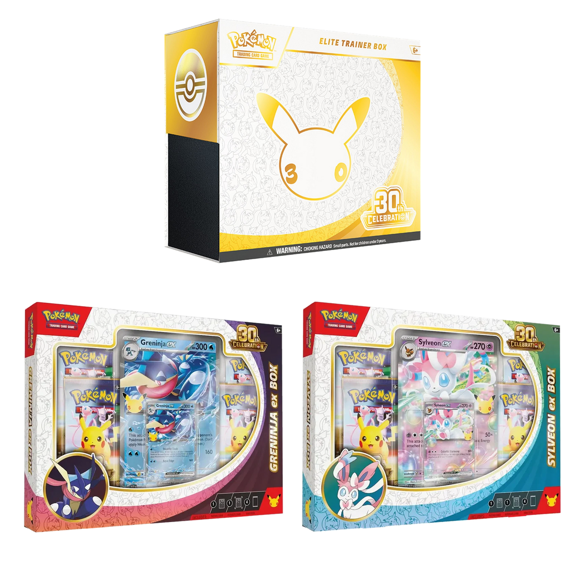 Pokémon TCG: 30th Celebration Boss Level Bundle — Elite Trainer Box + Greninja ex + Sylveon ex Boxes