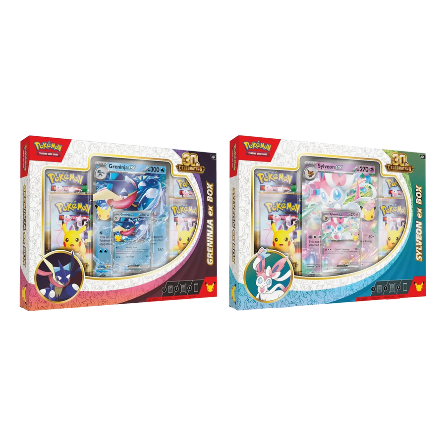 Pokémon 30th Double Trouble Bundle — Greninja + Sylveon showing both included sealed products