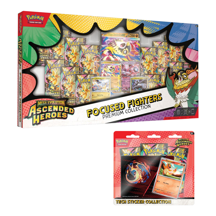 Pokémon Ascended Heroes Fire-Up Bundle — Focused Fighters + Charmander showing both included sealed products