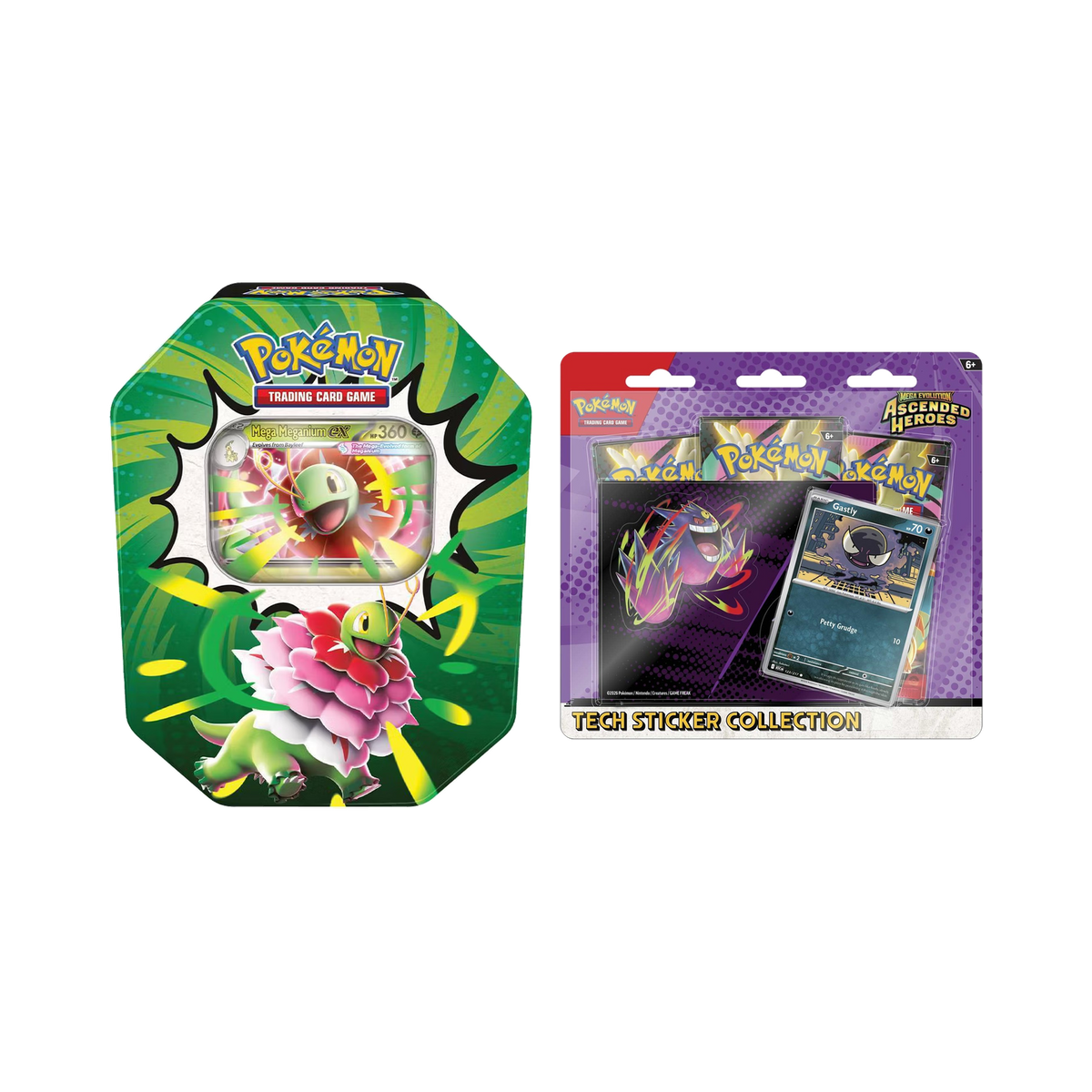 Pokémon TCG: Ascended Heroes Opening Bundle — Mega Meganium ex Tin + Gastly Tech Sticker Collection (7 Packs)