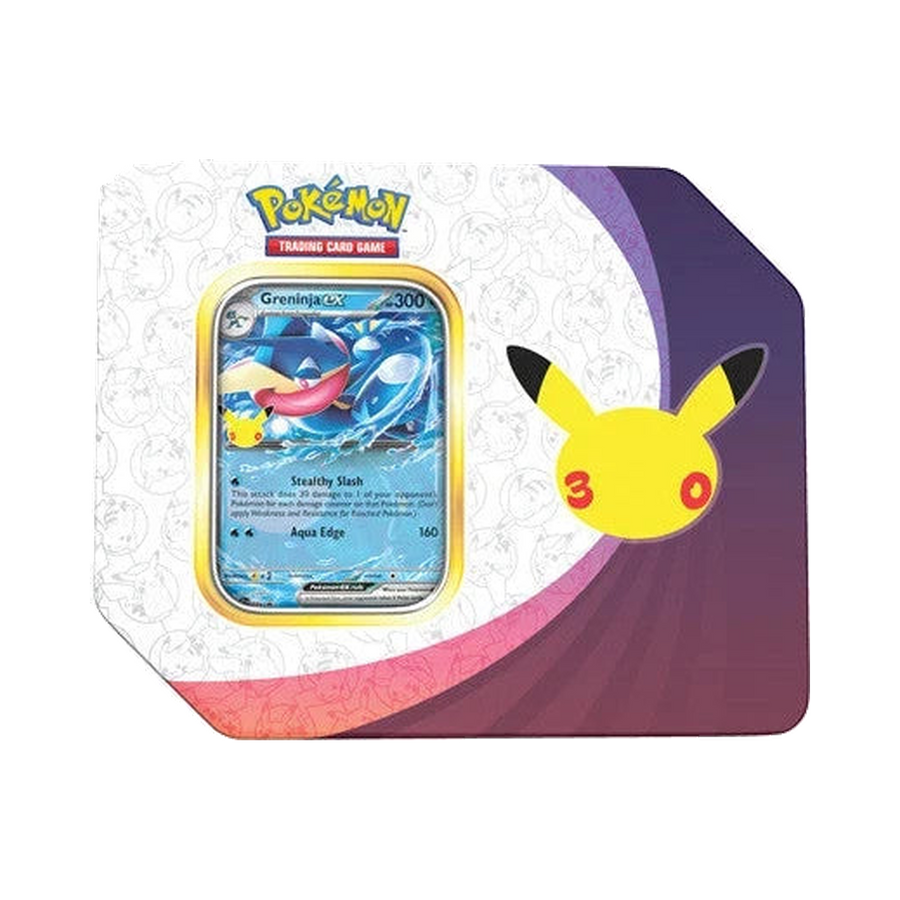 Pokémon TCG: 30th Celebration Tin — Greninja ex — full product on transparent background