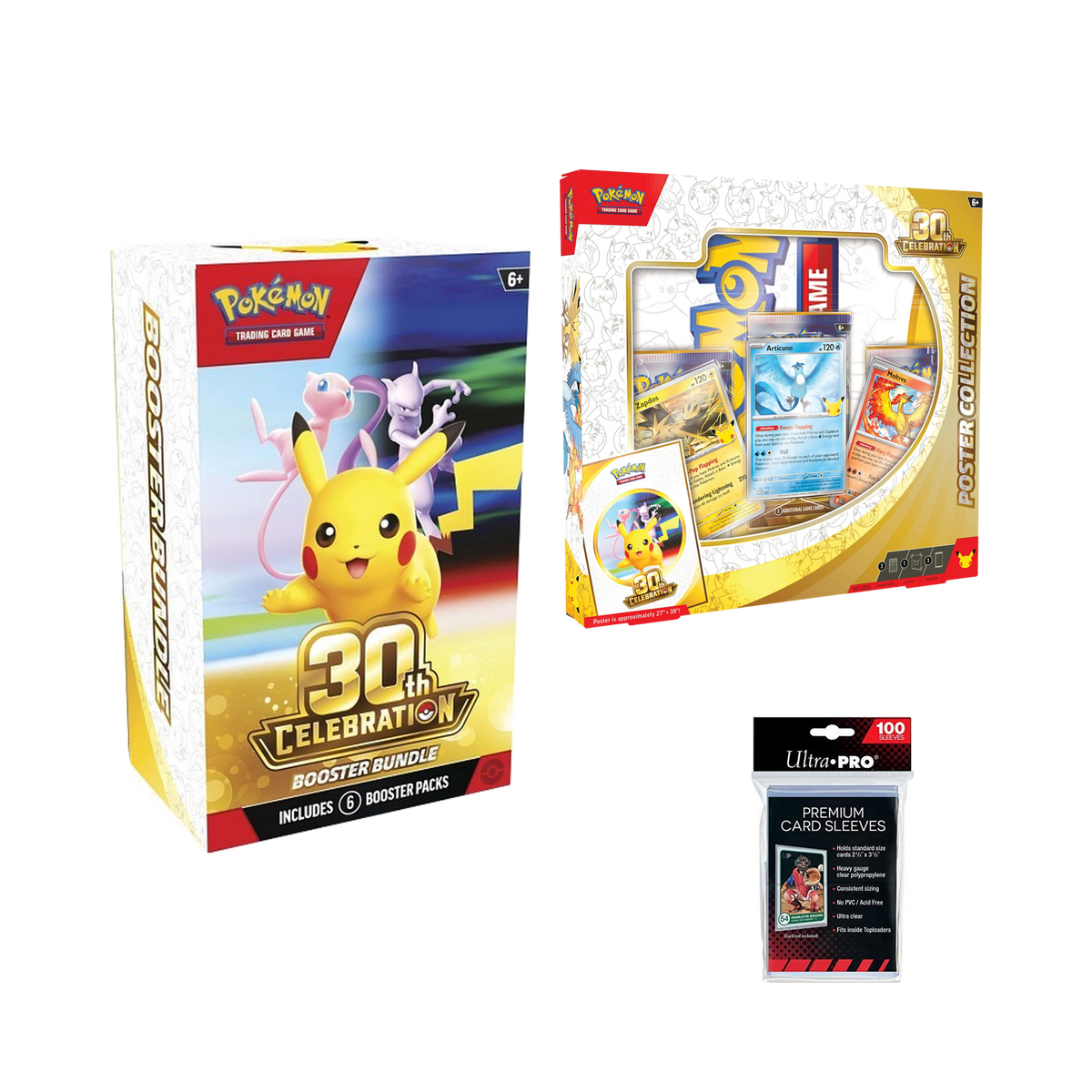 Pokémon TCG: 30th Celebration Opening Kit — Booster Bundle + Poster + 100 Sleeves (9 Packs)