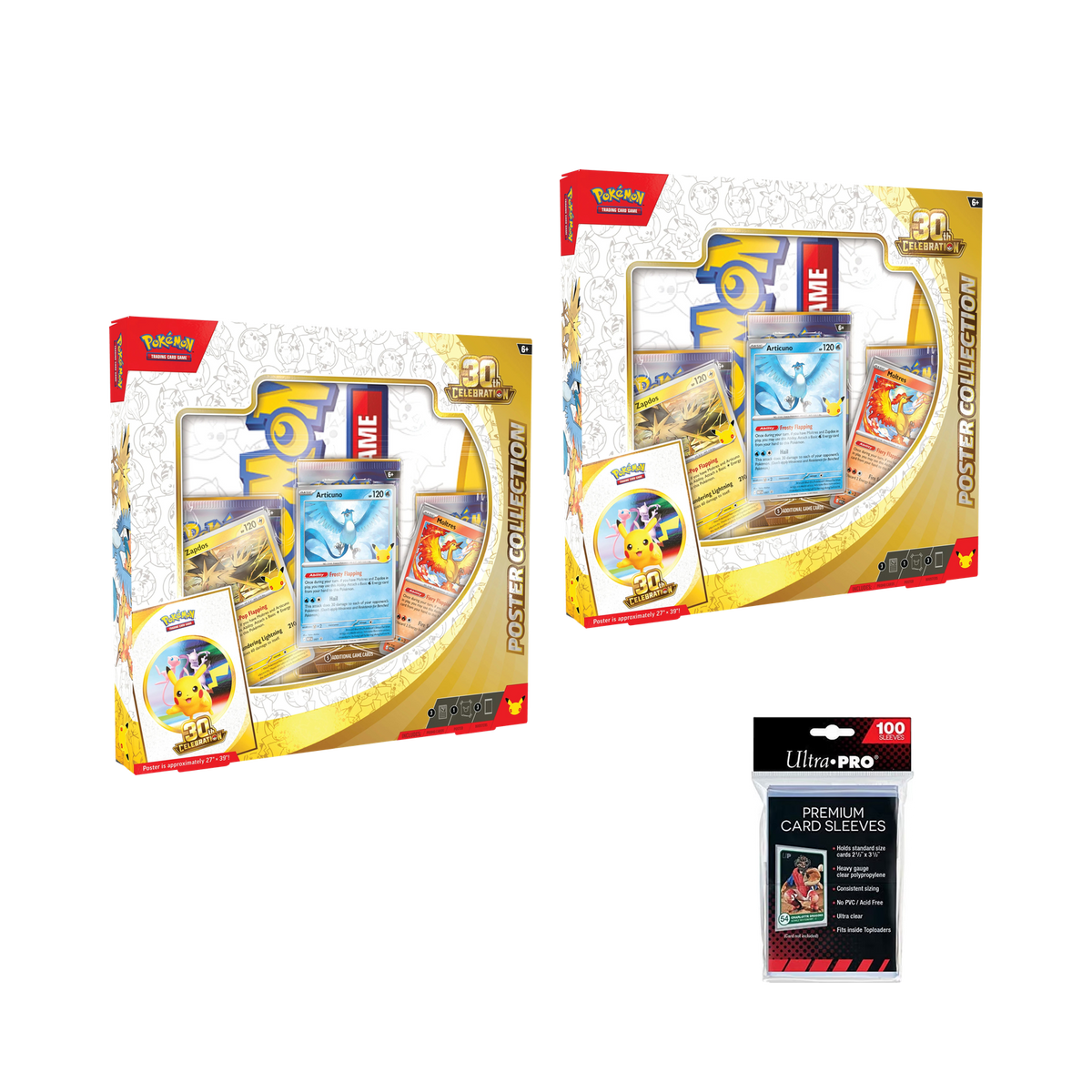Pokémon TCG: 30th Celebration Poster Pair — 2 Poster Collections + 100 Sleeves (6 Packs)